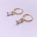 Elegantes pendientes de plata S925 dorada con colgantes de circonita rectangular pulida - Plata de Ley S925 Completa / Oro con circonita blanca