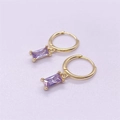 Aros dorados con elegantes colgantes rectangulares de piedra violeta con un diseño moderno - Plata de Ley S925 Completa / Oro-Púrpura