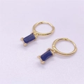 Pendientes de aro de plata S925 dorada con circón rectangular azul de lujo sutil - Plata de Ley S925 Completa / Oro con circonita negra