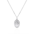 Detailed close-up of S925 sterling silver Virgin Mary medallion on a delicate O-chain - Full S925 Sterling Silver / White Gold