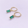 Pendientes de aro dorados en plata S925 con circonitas rectangulares de color verde - Plata de Ley S925 Completa / Tono Dorado - Circonita Verde