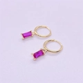 Pendientes de aro minimalistas de plata S925 con colgante de circón rojo rosa - Plata de Ley S925 Completa / Tono Dorado - Circonita Roja