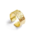 Irregular hammered gold open ring in S925 sterling silver with lava texture design - Adjustable Open / Gold