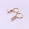 Pendientes de aro en plata S925 con circón rectangular rosa claro y acabado dorado - Plata de Ley S925 Completa / Color Dorado - Zirconia Champaña