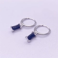 Pendientes de aro de plata S925 con colgantes rectangulares de piedra azul oscuro - Plata de Ley S925 Completa / Oro Blanco - Circonita Negra