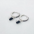 Detailed view of S925 sterling silver hoop earrings featuring black pear-cut drop zircon - Black Zirconia Silver