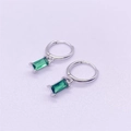 Pendientes de plata de ley S925 con colgantes rectangulares de piedra verde esmeralda - Plata de Ley S925 Completa / Plata-Zirconia Verde