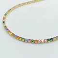 Elegante collar tenis de plata S925 bañada en oro con piedras de circón coloridas - Piedra de 3mm / Piedras Mixtas