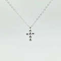 925 Sterling Silber Kreuzkette mit minimalistischen Perlen an einer feinen Ankerkette - 925er Silber / Weißgold