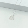 Collana in argento sterling S925 con pendente a medaglione stella e luna con cristalli - Argento 925 / Oro Bianco