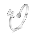 S925 sterling silver open ring featuring an F letter design and a round white zircon - Letter F - Silver