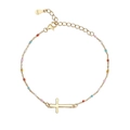 Elegante pulsera de cruz en plata S925 con cuentas de colores y baño de oro - Plata 925 / Dorado