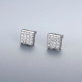 Elegant square sterling silver stud earrings with sparkling pave zircon stones - 925 Silver / Silver