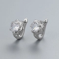 925 silver flower earrings with sparkling zircon stones in a lotus design - 925 Silver / White Gold