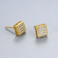 Square 925 sterling silver stud earrings with sparkling cubic zirconia pavé setting - 925 Silver / Gold