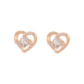 Elegantes pendientes de corazón hueco de plata S925 en oro rosa con circonitas brillantes - Plata 925 / Oro rosa