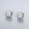 Square geometric S925 silver stud earrings with micro-pave cubic zirconia setting - 925 Silver / Silver