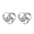 Pendientes de corazón hueco de plata S925 con piedra central grande y detalles pavé - Plata 925 / Plateado