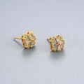 Elegant 925 sterling silver gold plated square flower stud earrings with sparkling zircons - 925 Silver / Gold