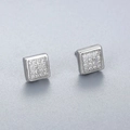 Minimalist S925 sterling silver square stud earrings with shimmering pave-set zirconia - 925 Silver / Silver