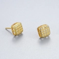 Golden square grid stud earrings with micro-set zircon stones on matte background - 925 Silver / Gold