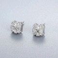 Elegant S925 sterling silver square stud earrings with shimmering white zircon stones - 925 Silver / Silver
