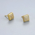 Minimalist S925 sterling silver gold square stud earrings with 4x4 micro pave zircon stones - 925 Silver / Gold