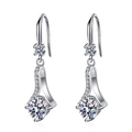 S925 sterling silver hook earrings with cross s-curve design and round cubic zirconia - 925 Silver / White Gold