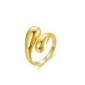 Polished S925 sterling silver asymmetrical double teardrop open ring in golden finish - Adjustable Open / Gold