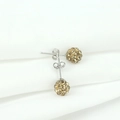S925 sterling silver ball stud earrings with champagne crystals on white fabric - Champagne Rhinestone
