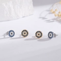 S925 Sterling Silber Böser Blick Ohrstecker in Gold und Silber mit blauen Kristallen - 925er Silber / Weißgold