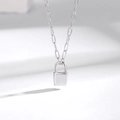 Minimalist S925 sterling silver padlock pendant necklace with paperclip chain link - 925 Silver / White Gold