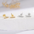 Classic 925 sterling silver bar stud earrings with row of sparkling cubic zirconia stones - 925 Silver / White Gold