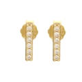 Classic 925 silver gold plated bar stud earrings with six round white zircons for women - 925 Silver / Gold