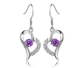Detail of 925 sterling silver heart earrings with purple stone and zircon accents - 925 Silver / Purple Rhinestone (925 Silver)