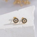 Elegante s925 Silber Evil Eye Ohrstecker mit blau-weißen Kristallen auf Stein - 925er Silber / Gold