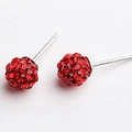 Close-up of 925 hallmark on red crystal pavé disco ball stud earrings for women - Red Rhinestone