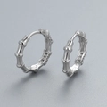 Eleganti orecchini a cerchio in argento sterling S925 a bambù con diamanti e argento - Intarsio di Zirconi / Oro Bianco