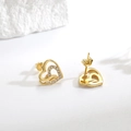 Elegante 925 Sterling Silber Doppelherz-Ohrstecker mit Kristallen in Gold-Finish glänzend - 925er Silber / Gold
