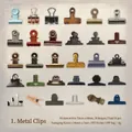 Vintage metal clip PET sticker set with 30 retro industrial style DIY planner decals - Metal Clips