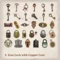 Vintage metal style PET stickers featuring clocks, locks and keys for DIY scrapbooking decor - Iron Lock & Copper Core