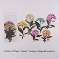Getrocknete Blumen PET Aufkleber Set in Gelb Weiß Lila 6 Blatt für DIY Tagebücher - Blumen im Sommer