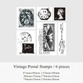 Vintage postmark stamp set with 6 black and white retro ink designs for DIY journaling - Vintage Postmark
