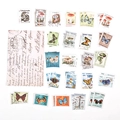 Vintage postzegelstickers met natuurmotieven zoals vlinders en paddenstoelen voor scrapbooking - Jungle Vlinders