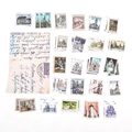 Vintage Briefmarken-Aufkleber Set mit europäischen Sehenswürdigkeiten und Architektur - Memoiren der Altstadt