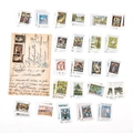 Vintage planten postzegel stickers voor scrapbooking met oude ansichtkaart patronen - Olieverfschilderij Kunstgeschiedenis