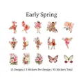 Vintage floral stickers set with 15 butterfly and flower designs for DIY journaling - Early Spring