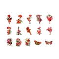 Vintage floral fairy stickers in red and warm pink tones for DIY journals 45 pieces - Sunshine