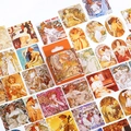 Autocollants Vintage Art Nouveau avec illustrations de Mucha dans une boîte orange - Mucha