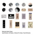 Retro moon and celestial theme washi paper stickers set for DIY scrapbooking, 40 pieces - Moonlit Ferry